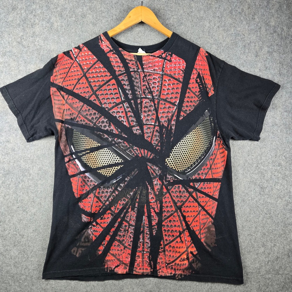 Amazing Spiderman AOP T Shirt Mens XL Black Big Face Marvel Superhero Y2K